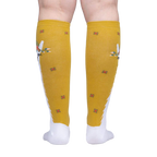 Back view of Llama Queen knee-high socks, highlighting the full design and sock placement on the leg.