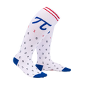 Lifestyle shot of a person's legs wearing the American Pi knee-high socks.