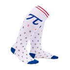 Lifestyle shot of a person's legs wearing the American Pi knee-high socks.