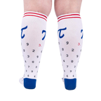 Rear view flat lay showing both American Pi socks with their Pi symbol and digits pattern.