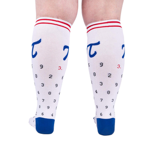 Rear view flat lay showing both American Pi socks with their Pi symbol and digits pattern.
