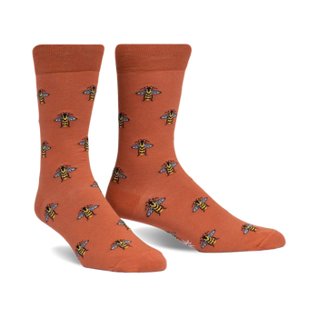 staying buzzy bee themed mens brown novelty crew socks