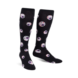 all eyes on me glow funky themed womens black novelty knee high^wide calf socks