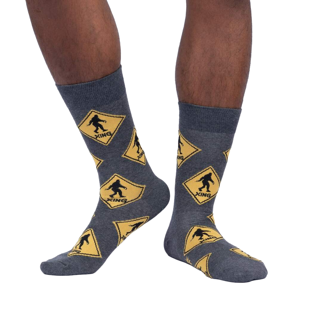 Lifestyle shot of a person wearing the Bigfoot Xing socks, showing how they look on the foot.