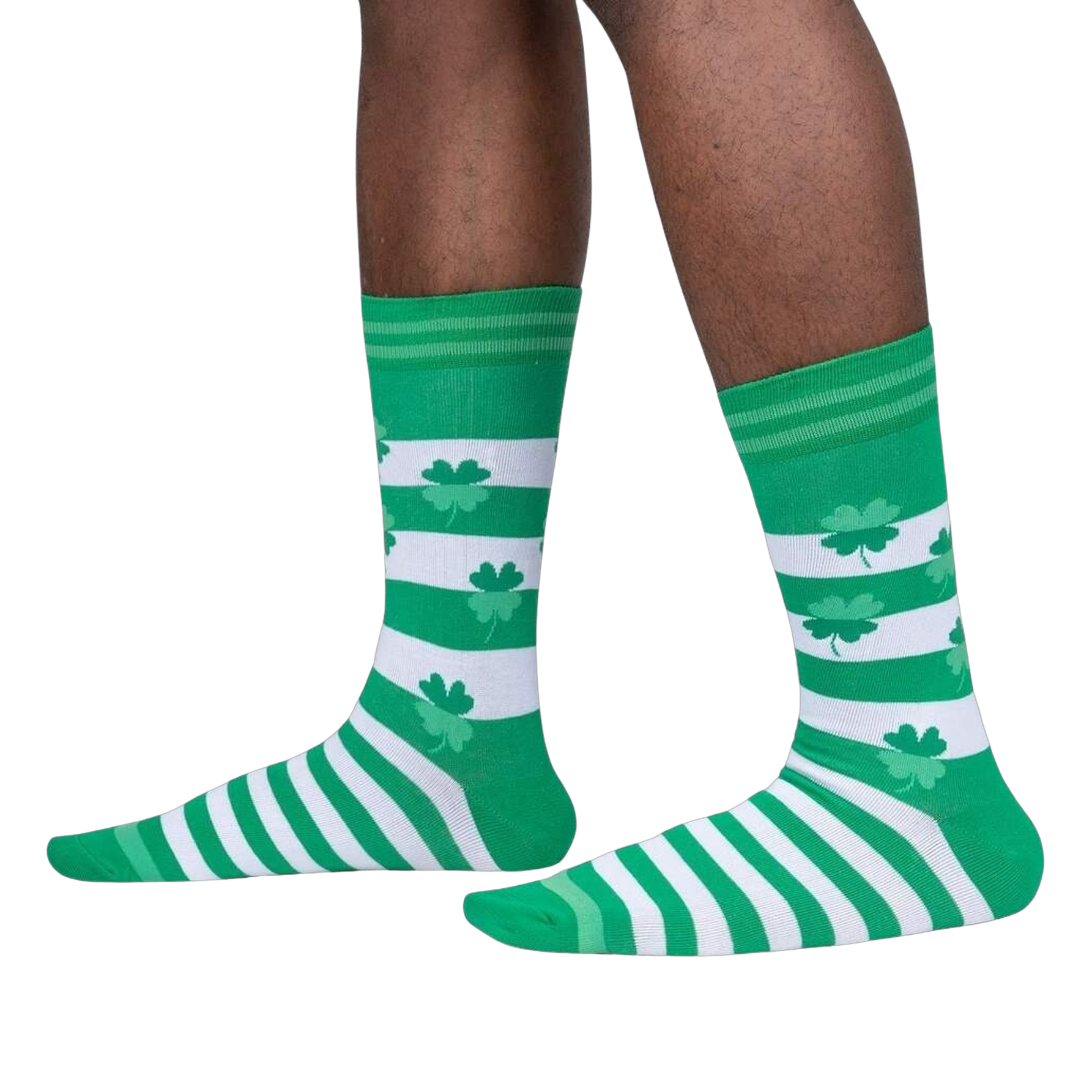 Lifestyle shot of model's legs wearing the Lucky You socks, showcasing how they look on feet.