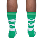 Rear view of the Lucky You socks on a model's legs, highlighting the full design from behind.