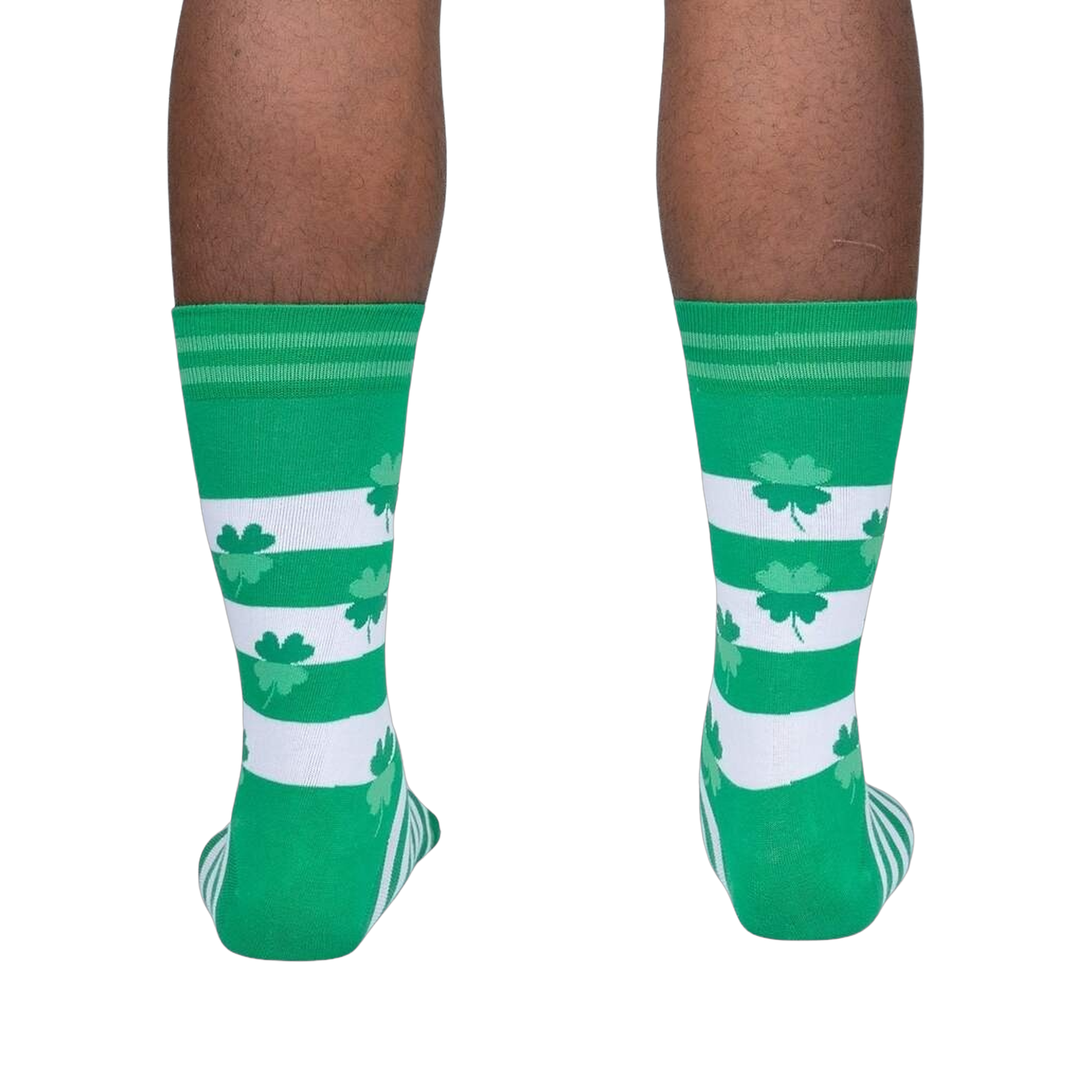 Rear view of the Lucky You socks on a model's legs, highlighting the full design from behind.