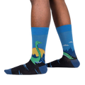Lifestyle shot showing the Loch Ness socks on a person's legs, highlighting the fit and design on feet.