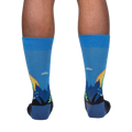 Back view of the Loch Ness socks on a person's legs.  Shows the full sock design from behind.