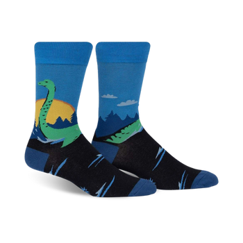 dive into prehistoric fantasy with loch ness men's crew socks, featuring plesiosaur pattern.  