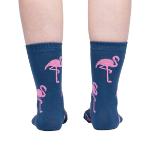 Back view of the flamingo socks emphasizing the design's continuation around the entire sock.
