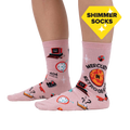 Lifestyle shot showing the 'Mercury in Retrograde' socks on a person's feet, highlighting the shimmer and fit.