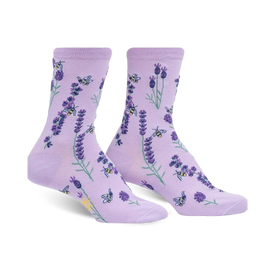 bees and lavender bee themed womens purple novelty crew socks