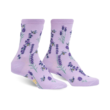 bees and lavender bee themed womens purple novelty crew socks
