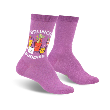 brunch buddies shimmer food & drink themed womens pink novelty crew socks