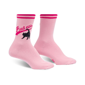 bad ass cat cat themed womens pink novelty crew socks