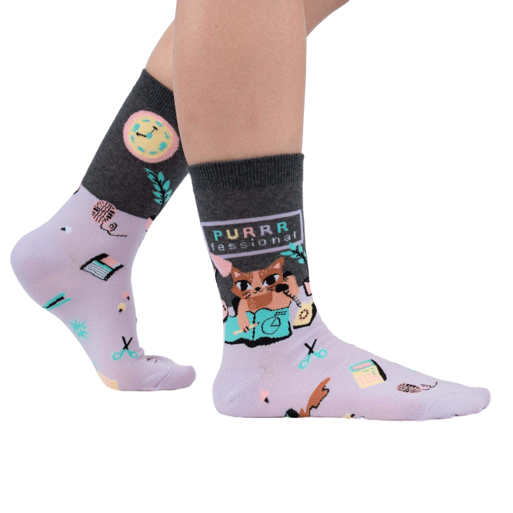 Lifestyle shot showing the socks on a person's feet against a white background.