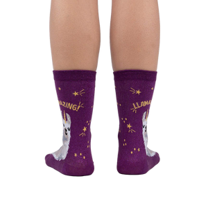 Back view of the Llama Shimmer socks, showcasing the design on both socks.
