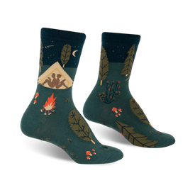 off the grid camping themed womens green novelty crew socks
