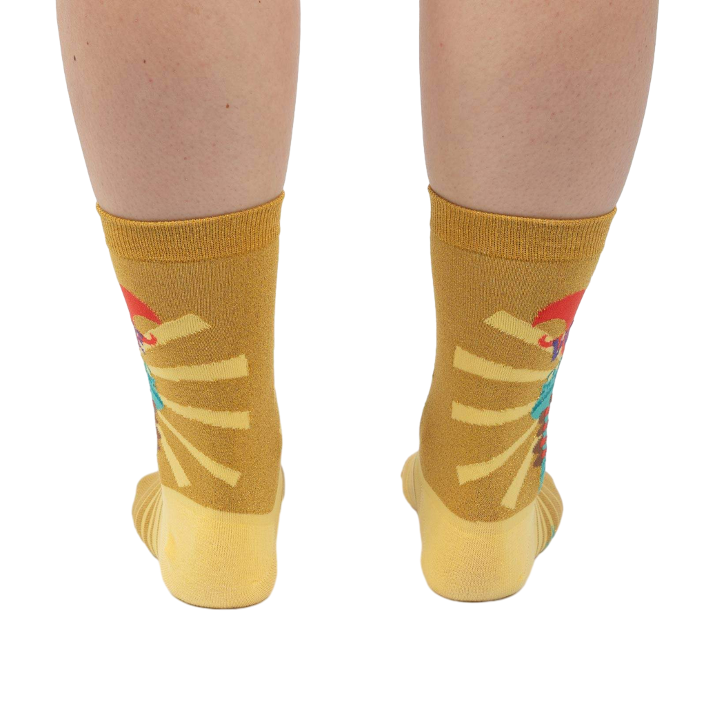 Rear view of the socks showing the full design on both socks.