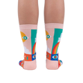 A flat lay product shot of a pair of the Peace and Love socks, showcasing the back design details and full print.