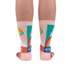 A flat lay product shot of a pair of the Peace and Love socks, showcasing the back design details and full print.