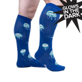Lifestyle shot of model wearing 'Nice to Sea You' knee-high socks, showcasing the fit and design.
