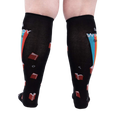Back view of the 'Talk Wordy To Me' socks on a person's legs.  Shows the complete sock design.