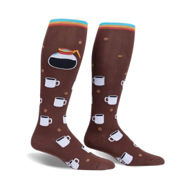 pothead coffee bean and coffee cup pattern knee-high wide calf socks for men and women.   