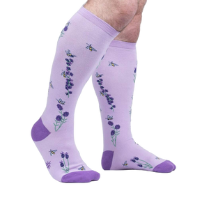 Lifestyle shot showing the socks on a person's legs, showcasing the fit and design.