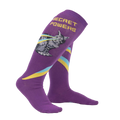 Lifestyle shot showing the 'Secret Powers' socks on a person's legs, highlighting the fit and design.