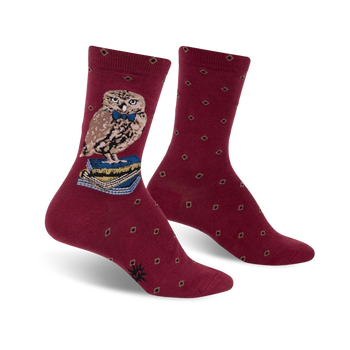 reading is a hoot reading themed womens red novelty crew socks