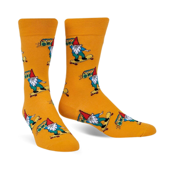 gnarly gnome gnome themed mens yellow novelty crew socks