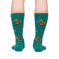 Back view of the Poison Dart Frog socks, highlighting the full frog print on teal fabric.