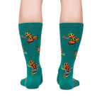 Back view of the Poison Dart Frog socks, highlighting the full frog print on teal fabric.