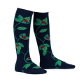 Close-up of 'Luck Be a Lady Bug' socks on a person's legs, showcasing the design and fit.