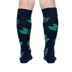 Rear view of the socks, emphasizing the design's continuation around the back of the leg.