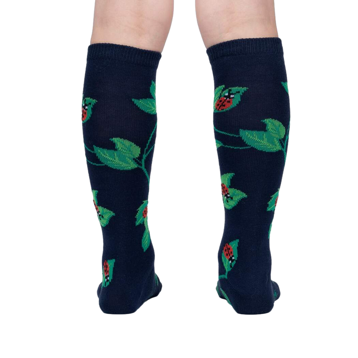 Rear view of the socks, emphasizing the design's continuation around the back of the leg.