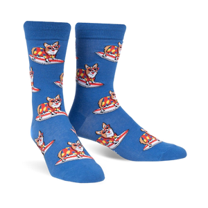 corgi-bunga! mens crew socks: unleash the surfing puppers and make waves with these dog-gone hilarious accessories.   