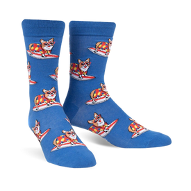 corgi-bunga! dog themed mens blue novelty crew socks