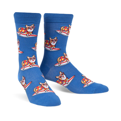 corgi-bunga! mens crew socks: unleash the surfing puppers and make waves with these dog-gone hilarious accessories.   