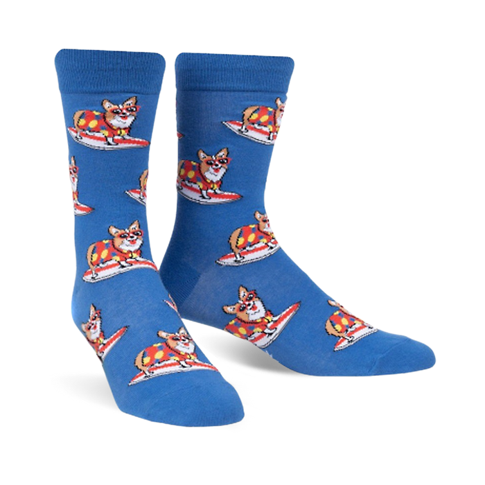 corgi-bunga! mens crew socks: unleash the surfing puppers and make waves with these dog-gone hilarious accessories.   