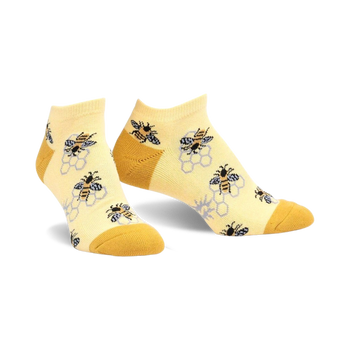 **yellow ankle socks with bee and beehive pattern for women**  