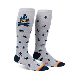 magic of the forest myths & legends themed mens & womens unisex grey novelty knee high^wide calf socks