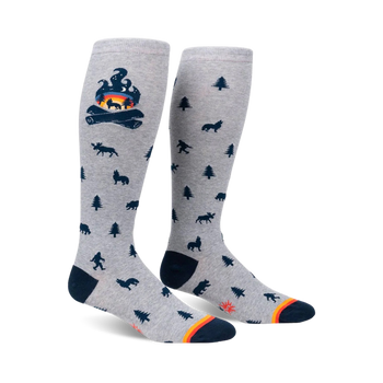 magic of the forest myths & legends themed mens & womens unisex grey novelty knee high^wide calf socks