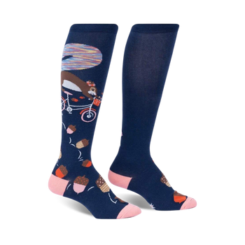feeling squirrelly fall themed womens blue novelty knee high socks