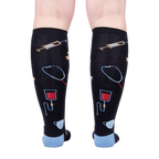 Back view of Thoracic Park socks, displaying the full design and showcasing the sock's rear print.