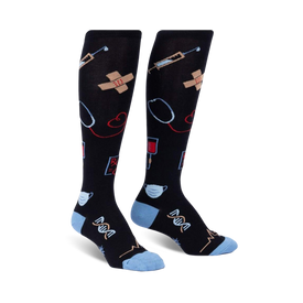 thoracic park doctor themed womens black novelty knee high socks