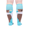 Back view of the socks, highlighting the bear and flower design on the back of the socks.