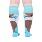 Back view of the socks, highlighting the bear and flower design on the back of the socks.